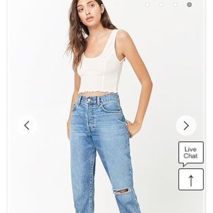 Forever 21 Ribbed Knit Cropped Tank Top-Cream